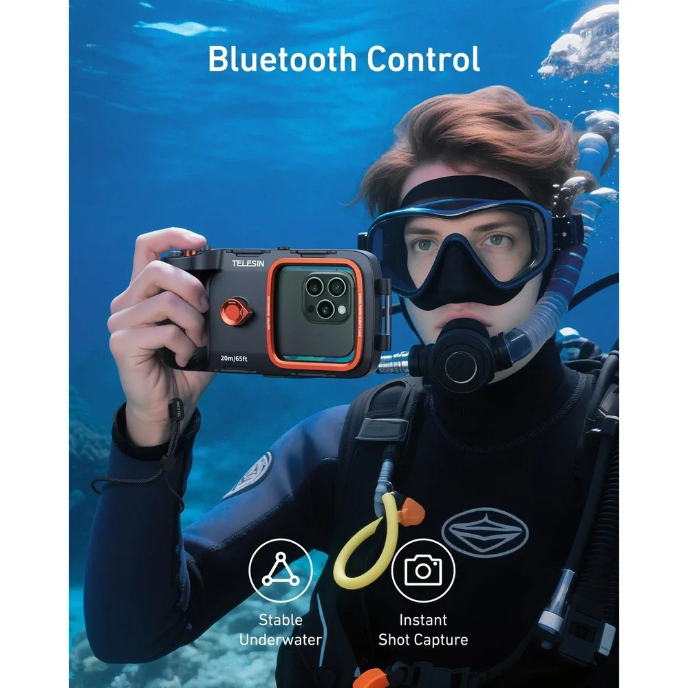 TELESIN Diving Phone Case Waterproof 65ft Underwater Remote Bluetooth Control